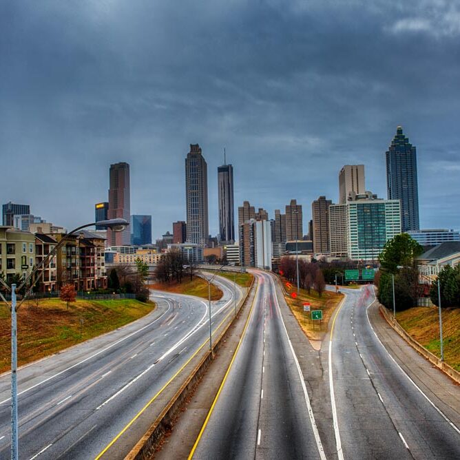Gorgeous Atlanta skyline over jackson street bridge